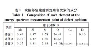 List of atomic percentages of each element detected at the EDS measurement points