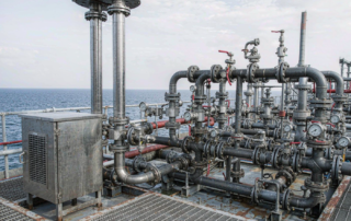 High-pressure piping and manifolds on an offshore drilling platform